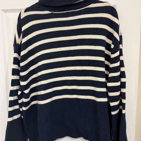GAP Navy and Cream Striped Cowl Neck Sweater - Picture 2 of 3
